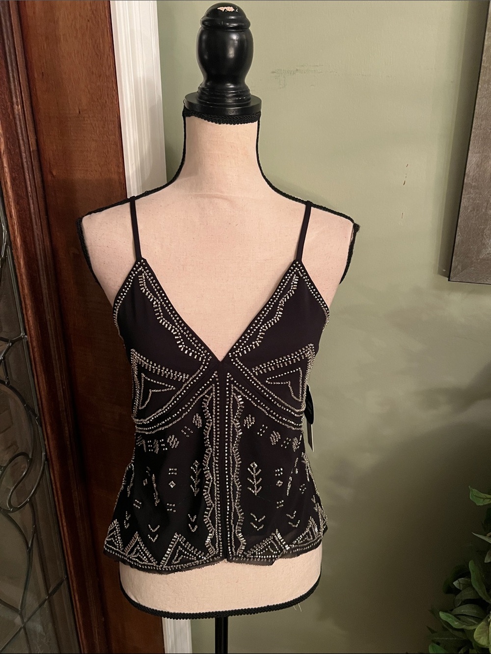 Embellished Black Spaghetti-Strap Camisole